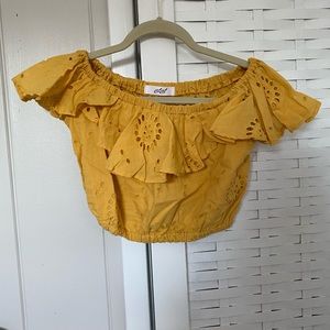 off the shoulder yellow crop top